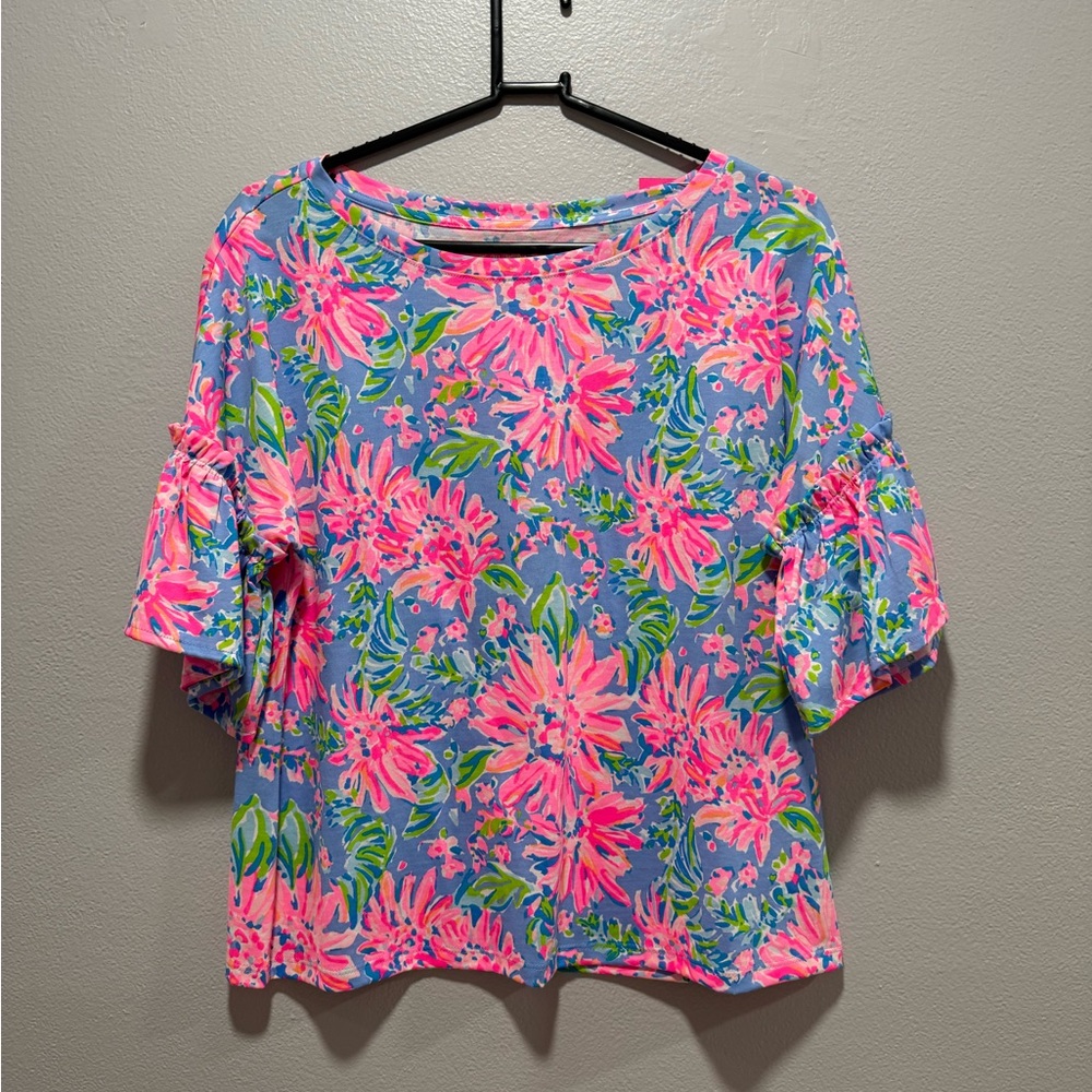 Lilly Pulitzer Blue Boxy Blouse with 3/4 Sleeves